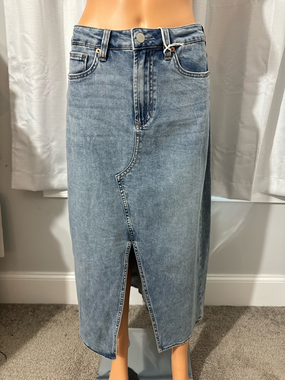 Cool Dear John size 28 blue front slit denim midi skirt new
